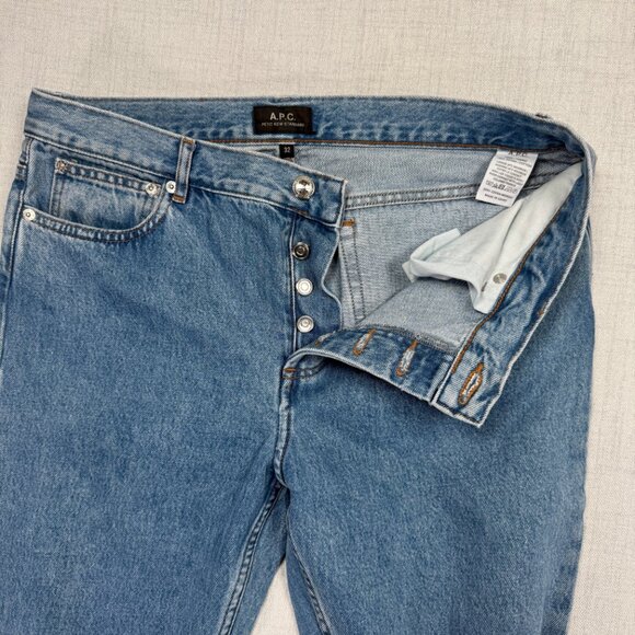 A.P.C. Petit New Standard Jeans Blue Light Wash Cotton Denim Button Fly Size 32 - Picture 5 of 11